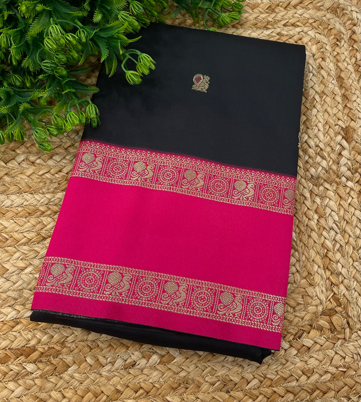 Black n Pink Semi Silk Saree 42