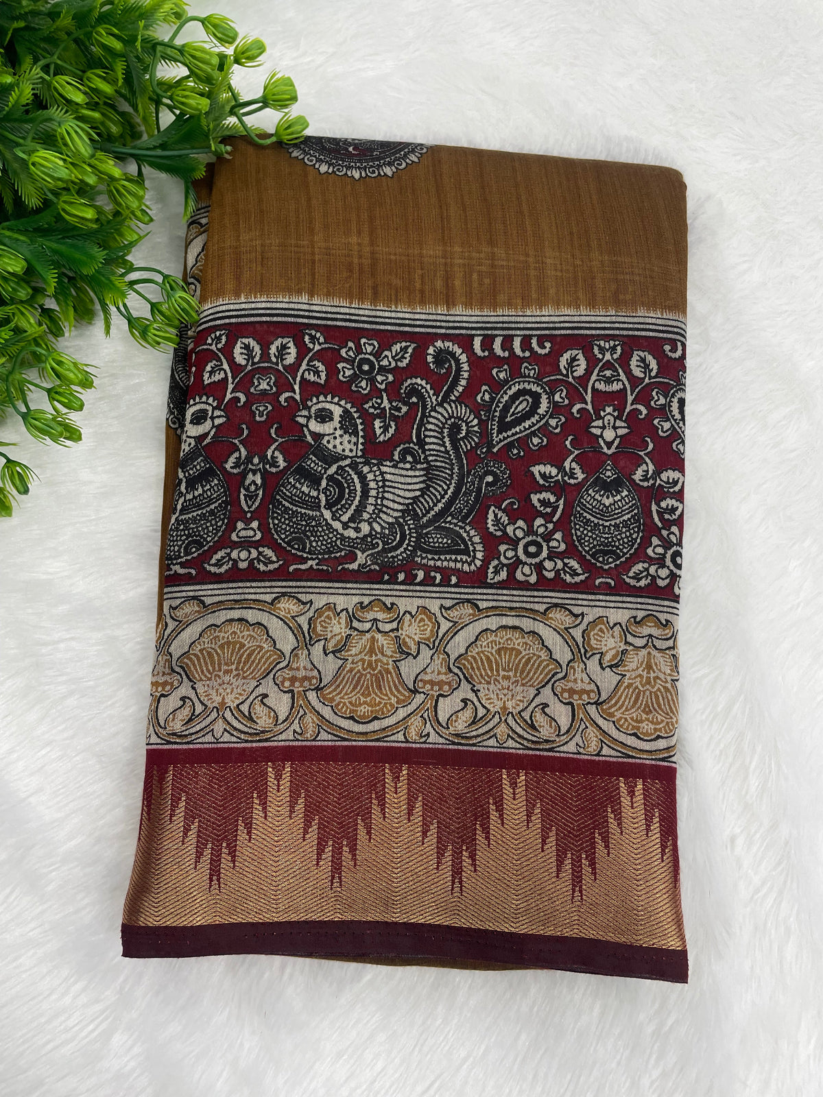 Mustard Yellow n Maroon Pure Mangalgiri Cotton Silk Saree 13