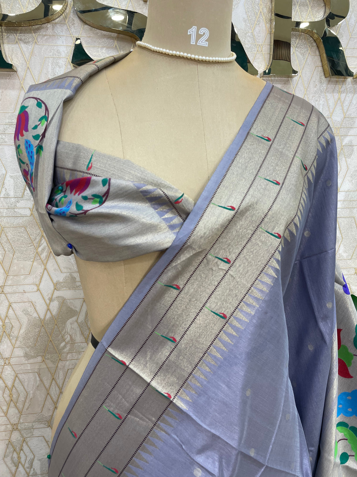 Grey Raw Silk Paithani Work Saree 71
