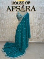 Rama Green Handwork Stitched Blouse Designer Party Saree 55