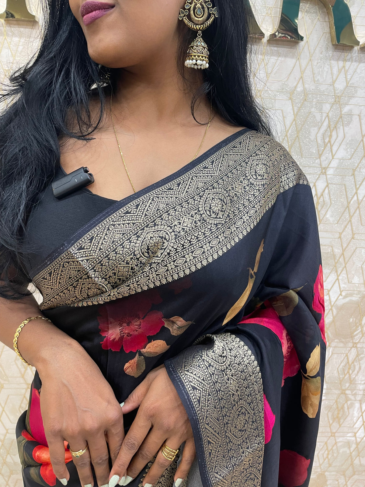 Black Dola Crepe Digital Print Saree 25