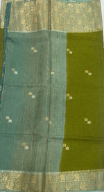 Olive Green n Blue Checks Cotton Silk Saree 13