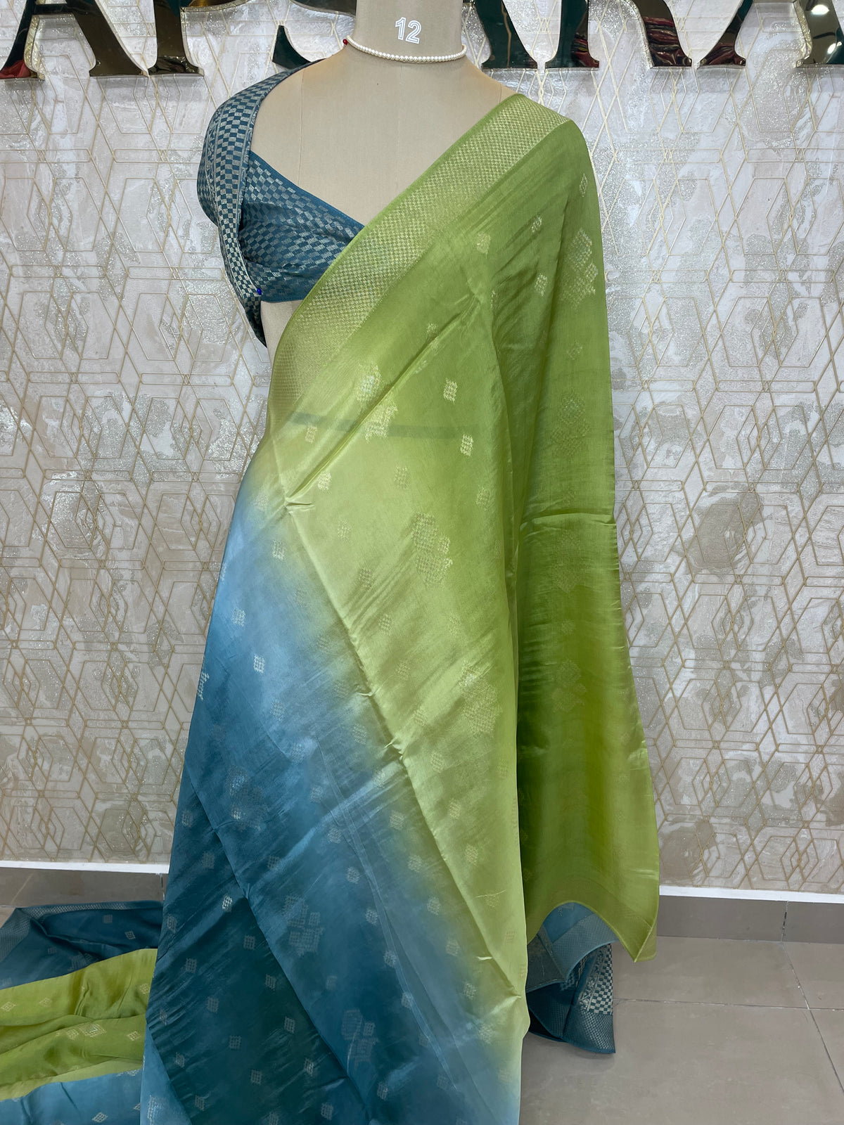 Green n Blue Semi Tussur Kora Dual Shade Saree 36