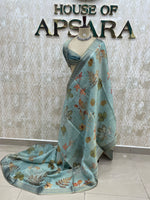 Green Kanchivaram Tissue Floral Print Saree 35