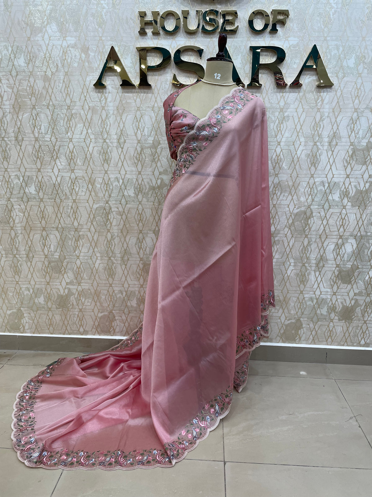 Pink Tissue Embroidery Work Saree 17