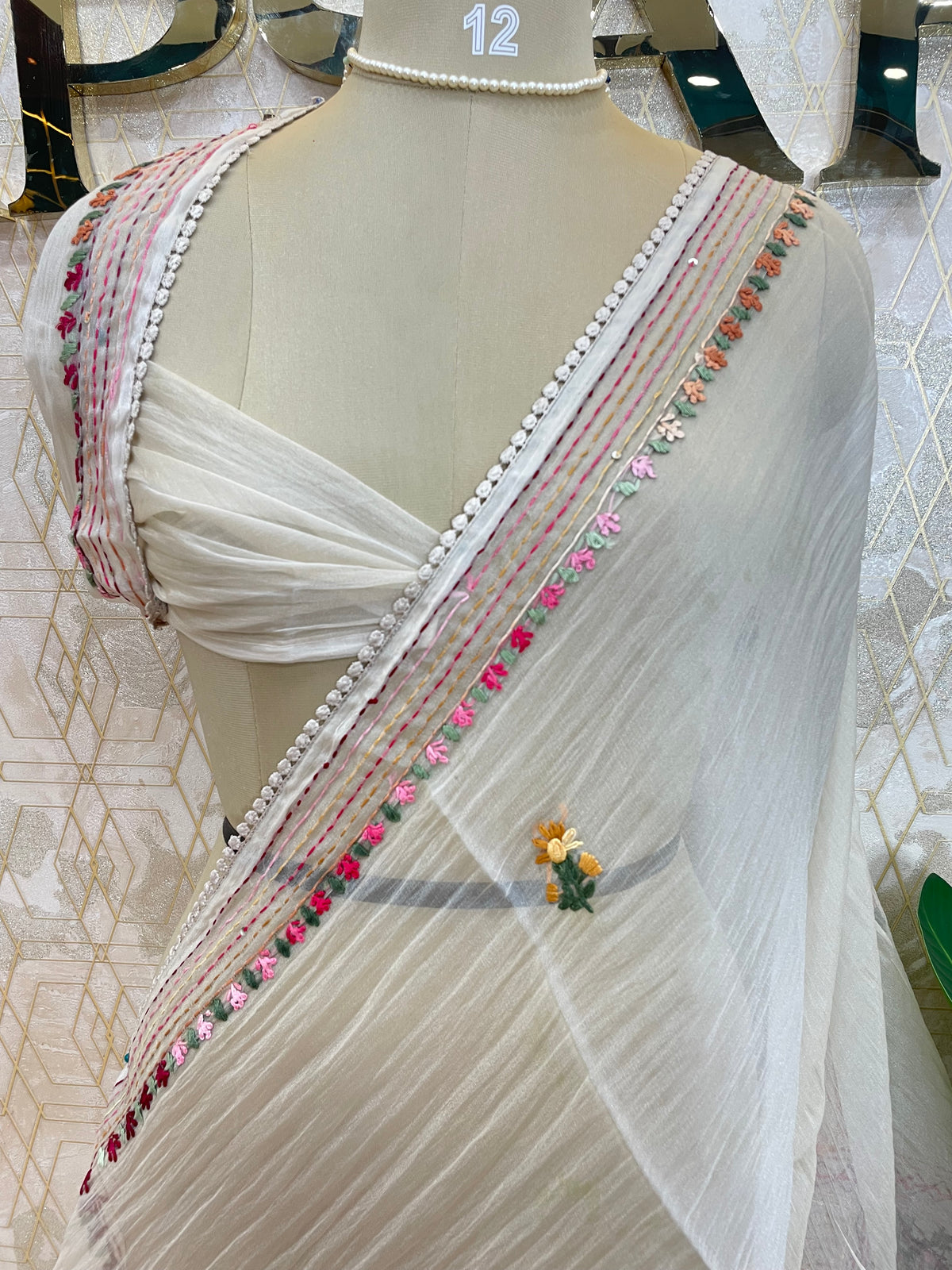 Cream Soft Crush Tissue Saree 92