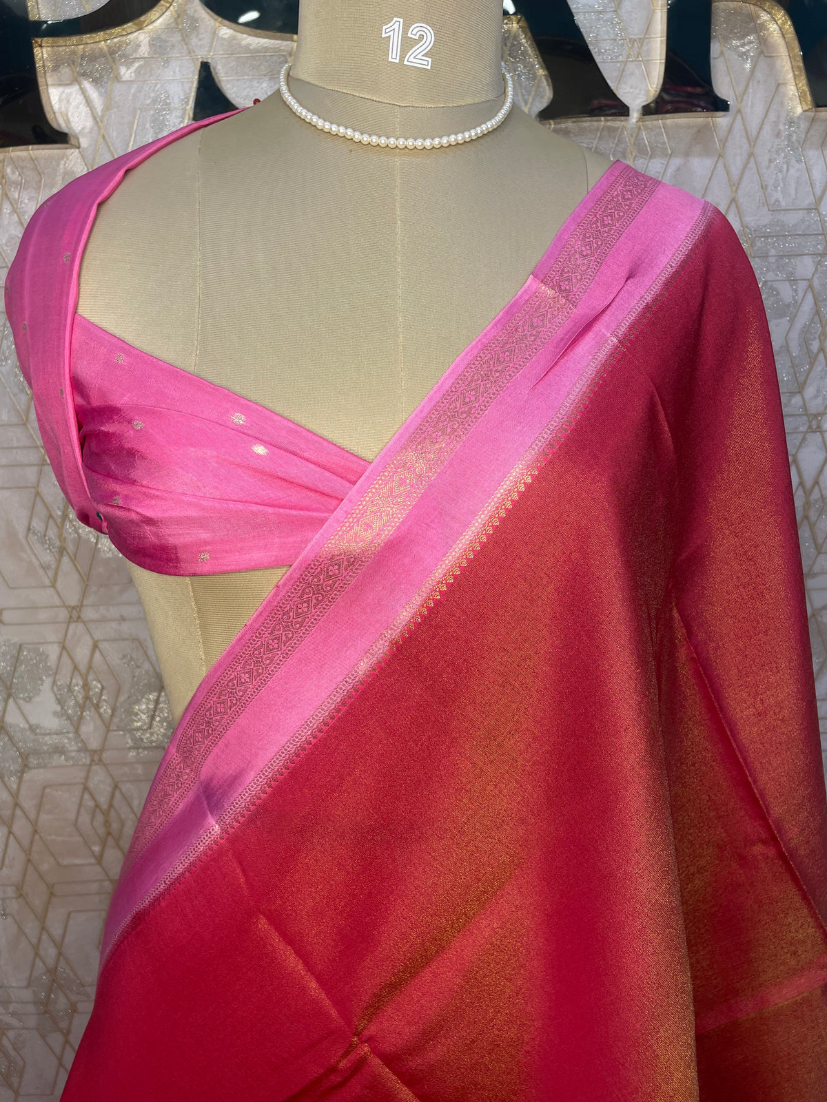 Red n Pink Tussur Saree 36
