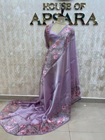 Lilac Tissue Embroidery Work Saree 17