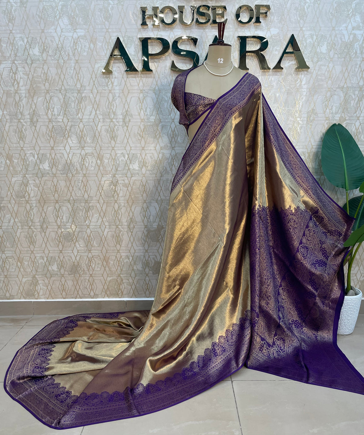 Blue n Gold Tissue Designer Saree 314