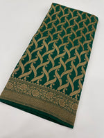 Bottle Green Pure Banarasi Crepe Self Saree 03