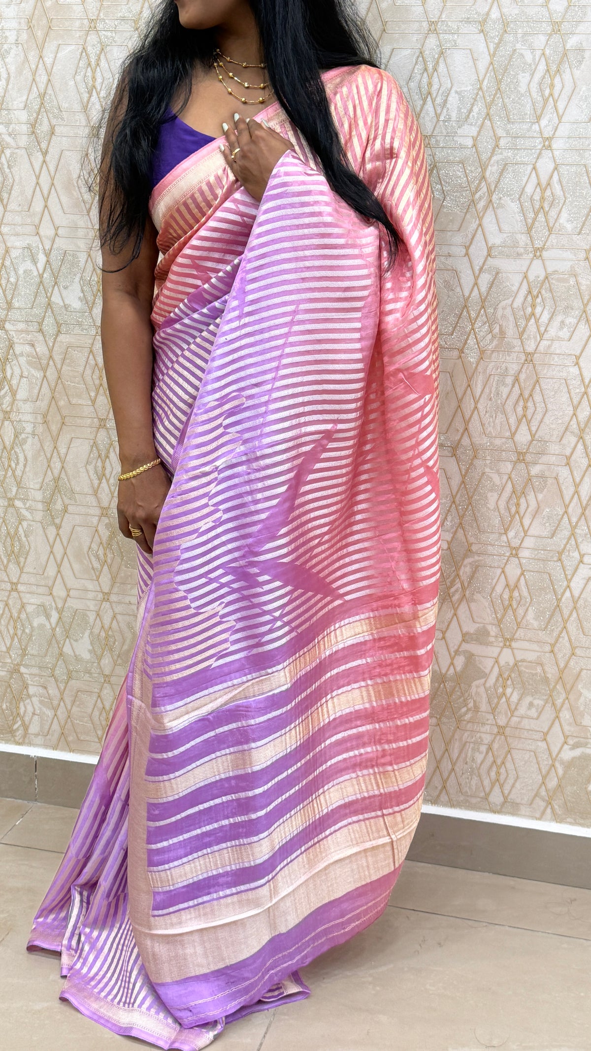 Peach n Lilac Soft Tissue Contemporary Design Saree 30
