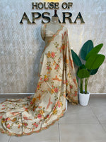 Cream Dola Crepe Silk Saree 25