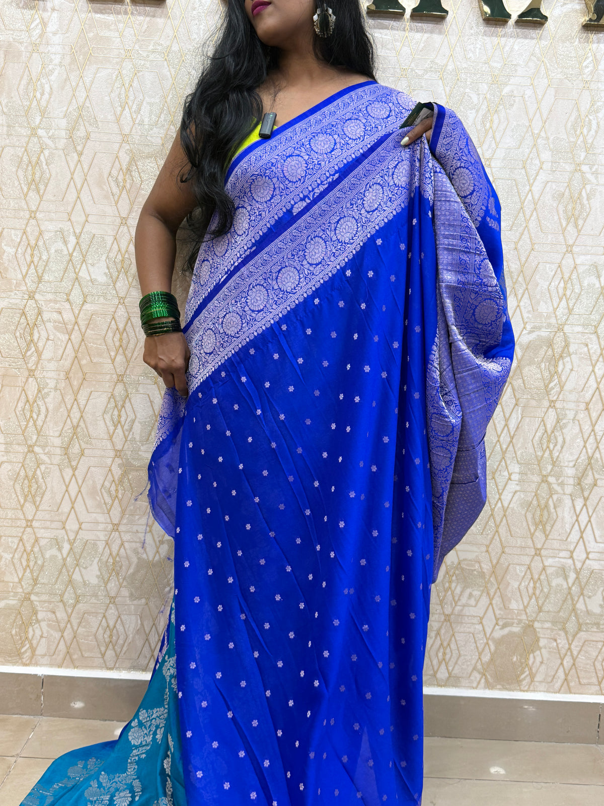 Blue Khadi Georgette Saree 26