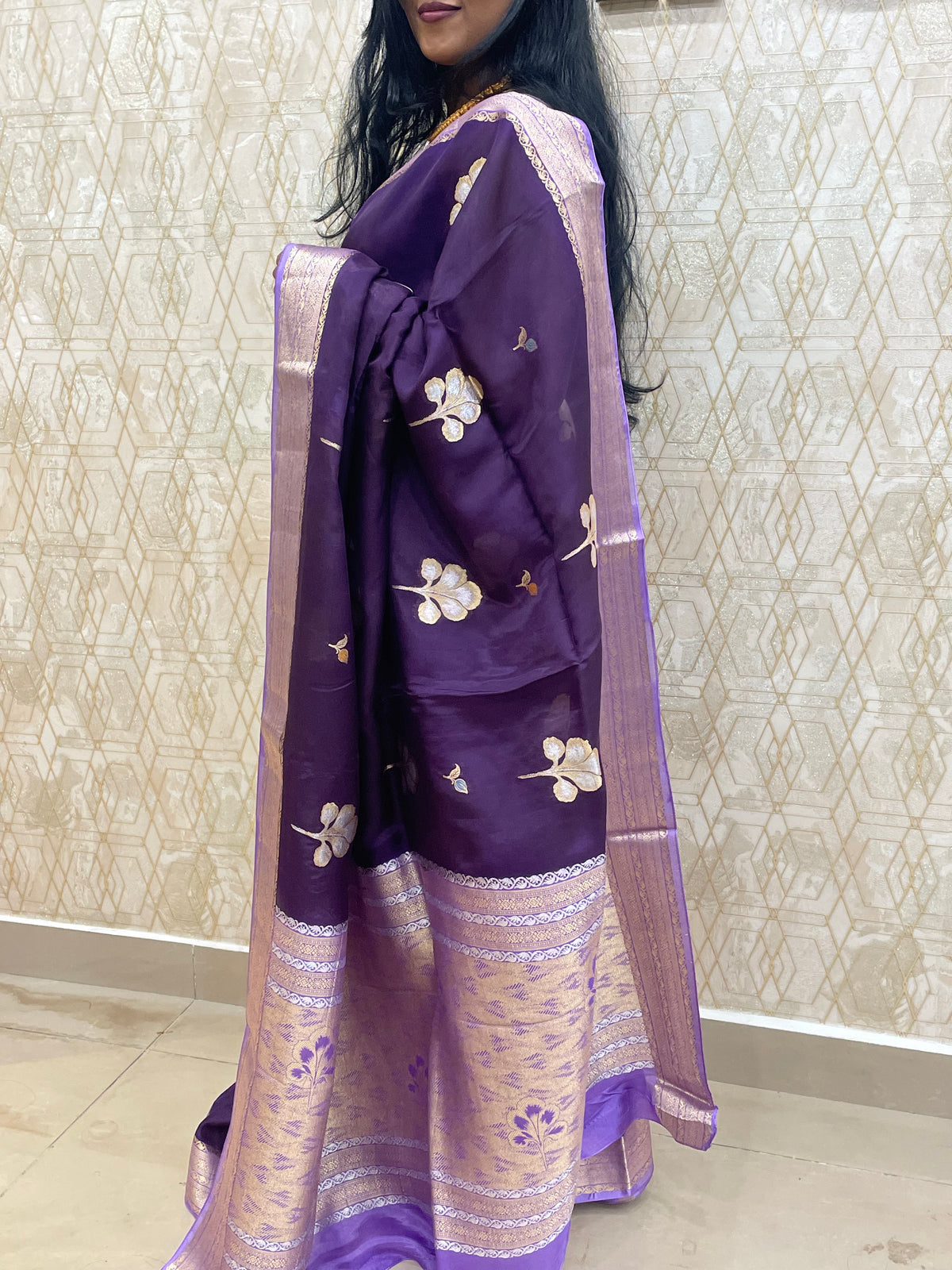 Purple Dola Crepe Designer Saree 08