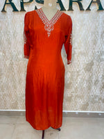 Orange Mul Chanderi Straight Fit Kurtha 116