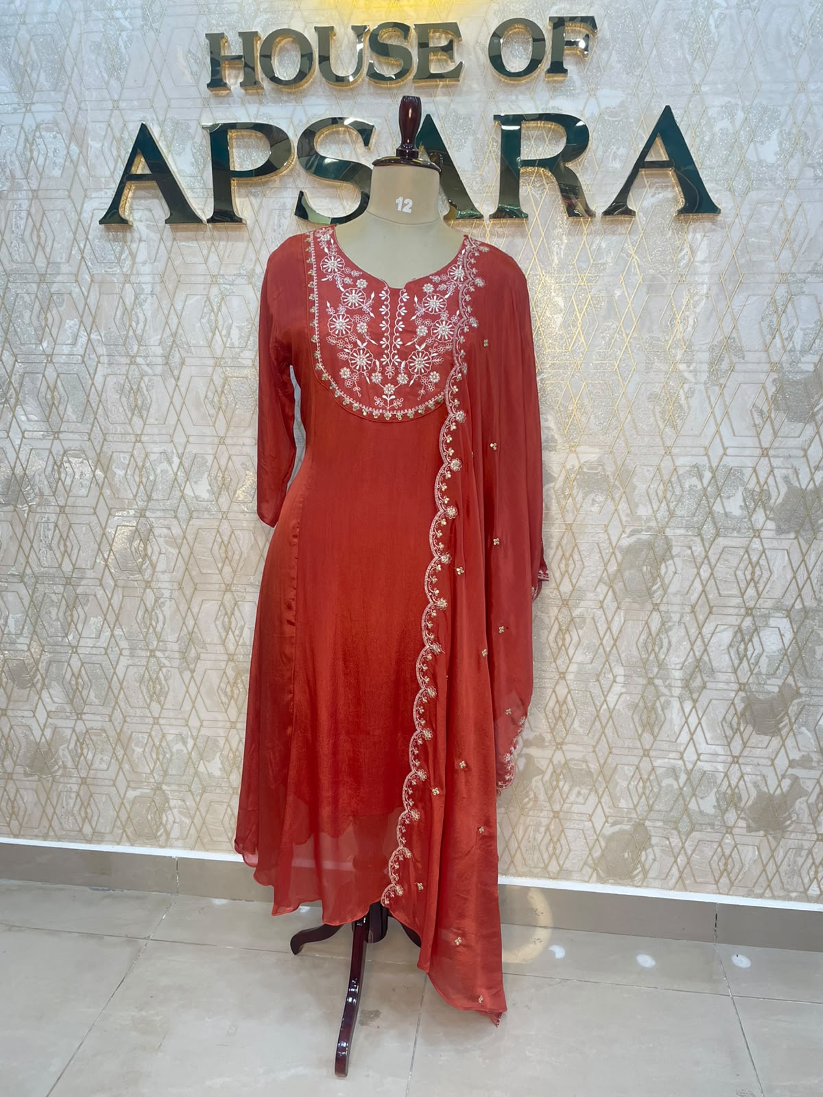 Orange Chinnon Handwork Airline Kurtha 112