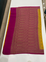 Yellow n Pink Pure Banarasi Big Butta Crepe Saree 03