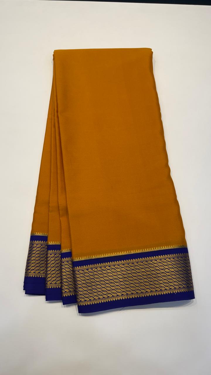 Musturd Yellow Pure Mysore Silk Crepe Saree 01