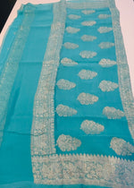 Sky Blue With Silver Zari Pure Khaddi Chiffon