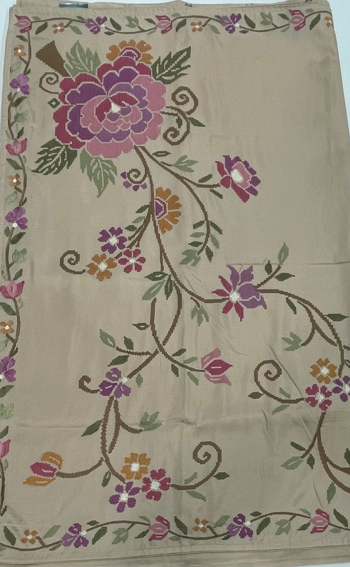 Beige Soft Tussur Cross Stitch Embroidery Saree 21