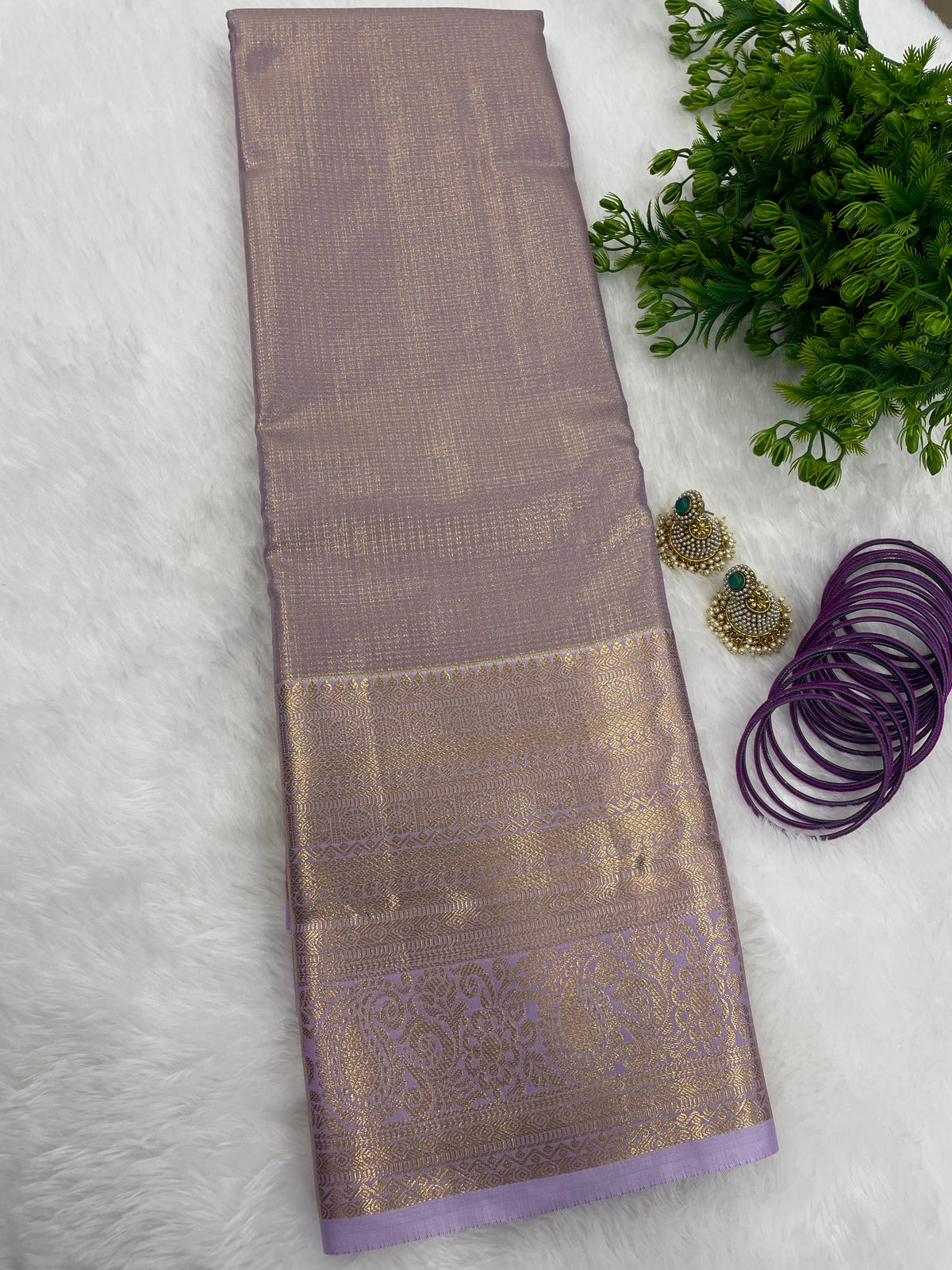 Gold n Lilac Brocade Semi Kanchi Tissue Saree
