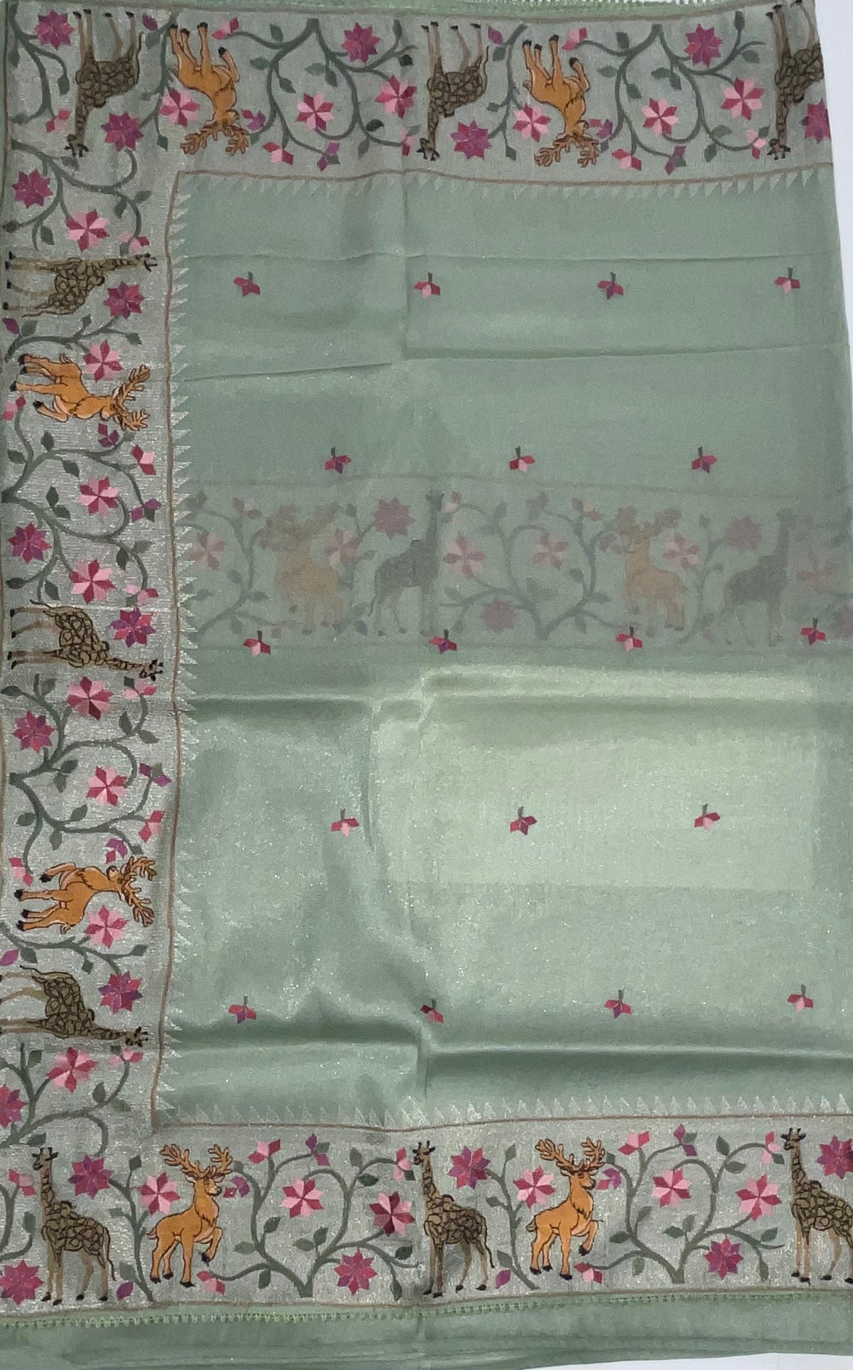 Sea Green Soft Tissue Embroidery Saree 17