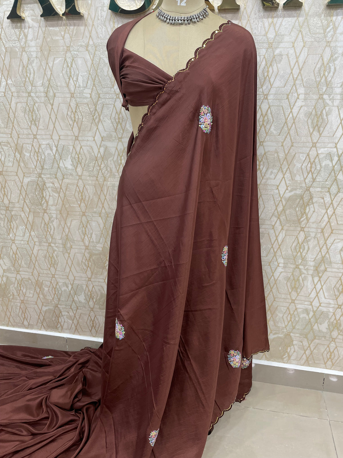 Brown Crepe Saree 29