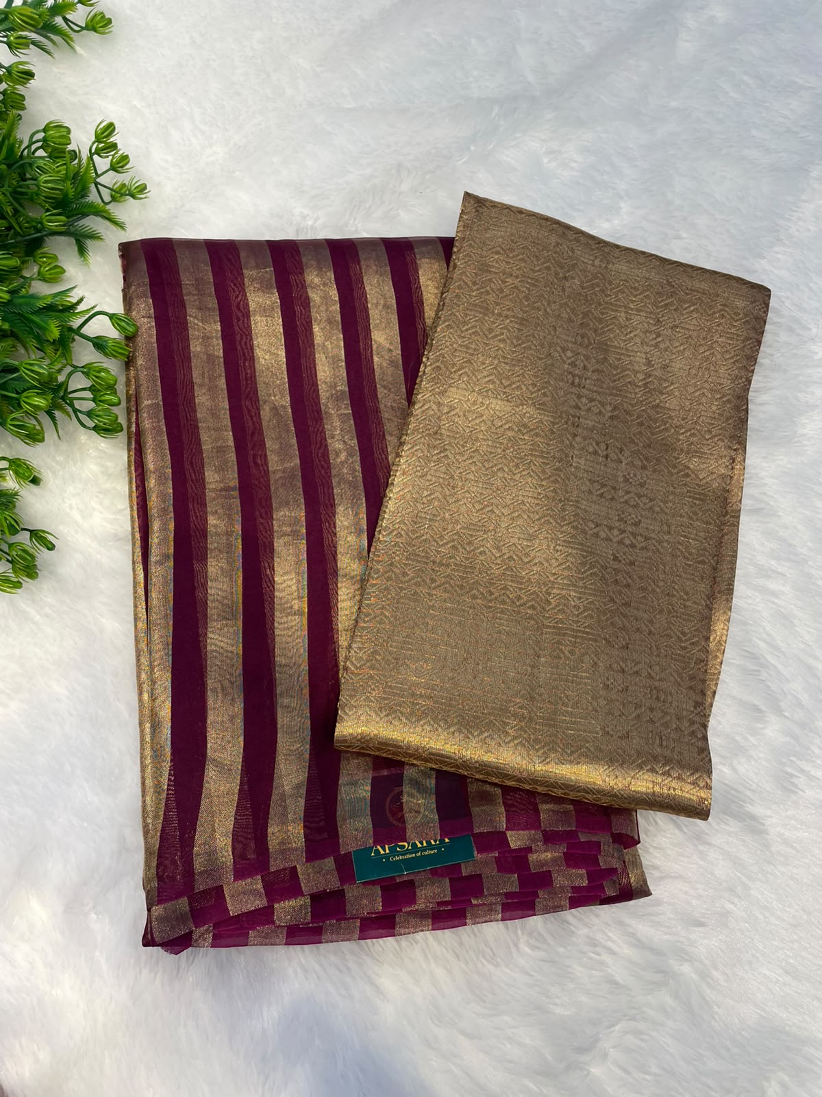 Maroon Pure Tissue Stripes Saree 11