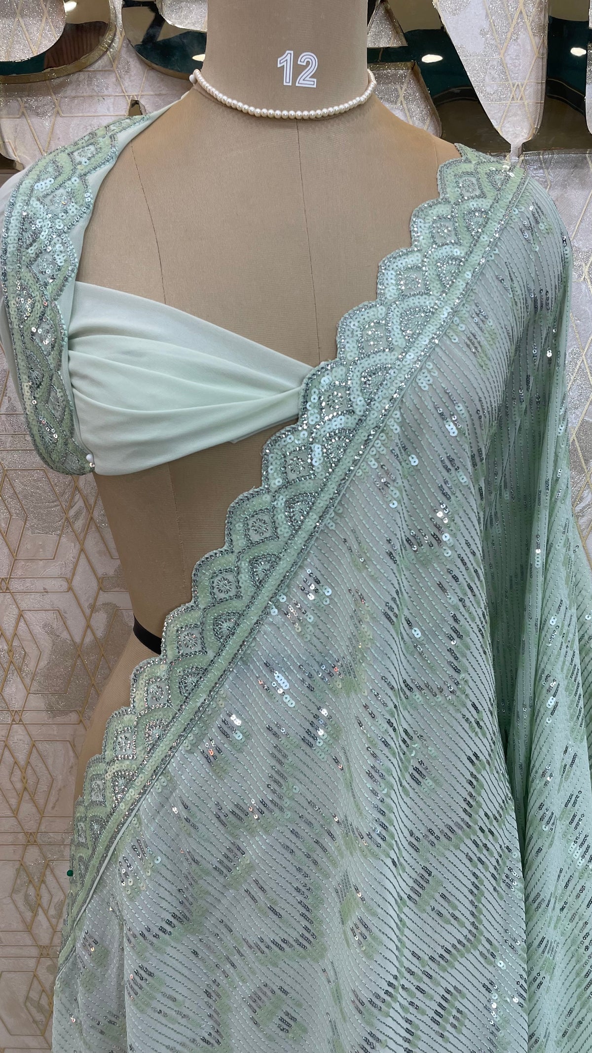 Pastel Green Handwork Designer Partyware Saree 98