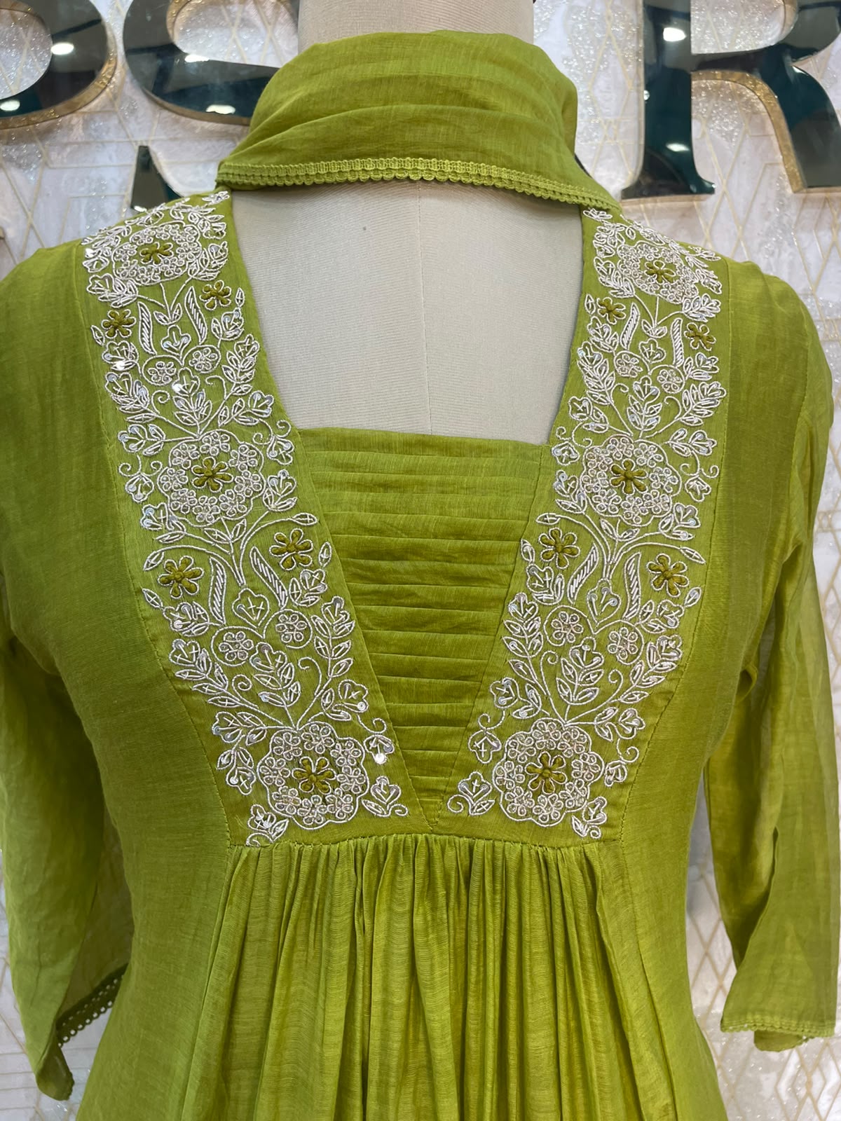 Green Mul Chanderi Alia Cut Kurtha 117