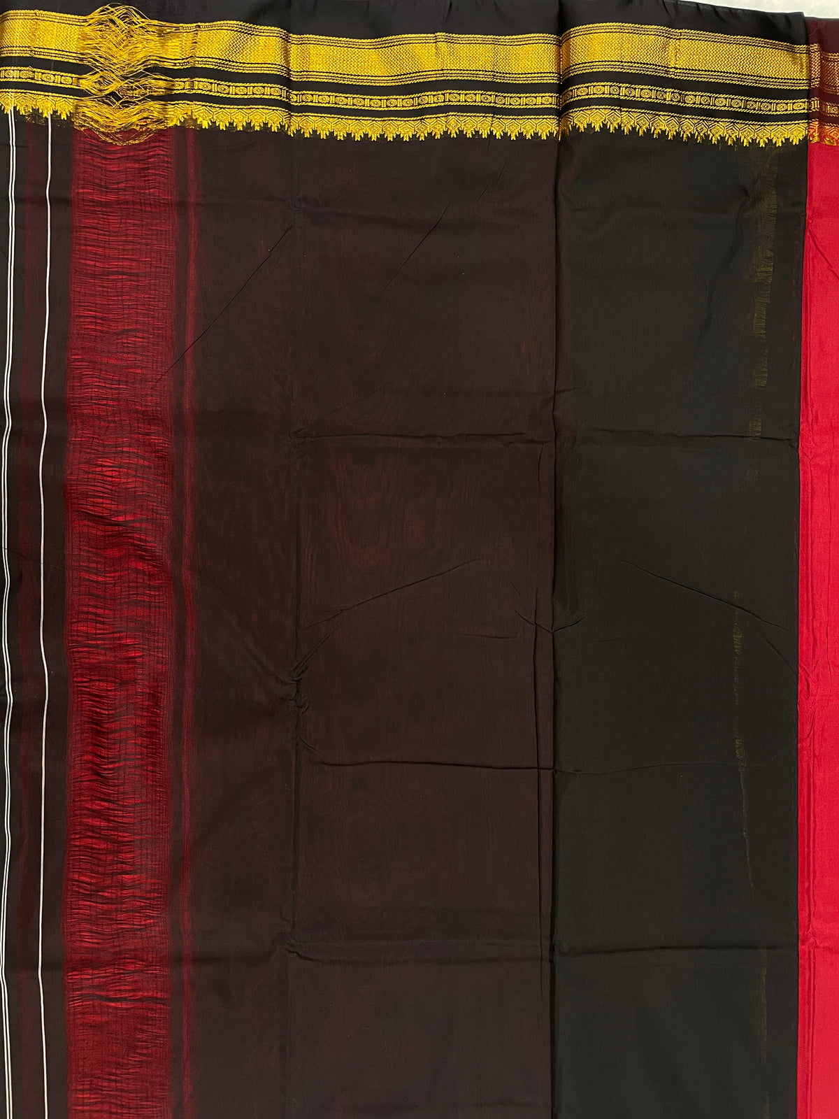 Red n Black Cotton Silk Ilkal Saree 10
