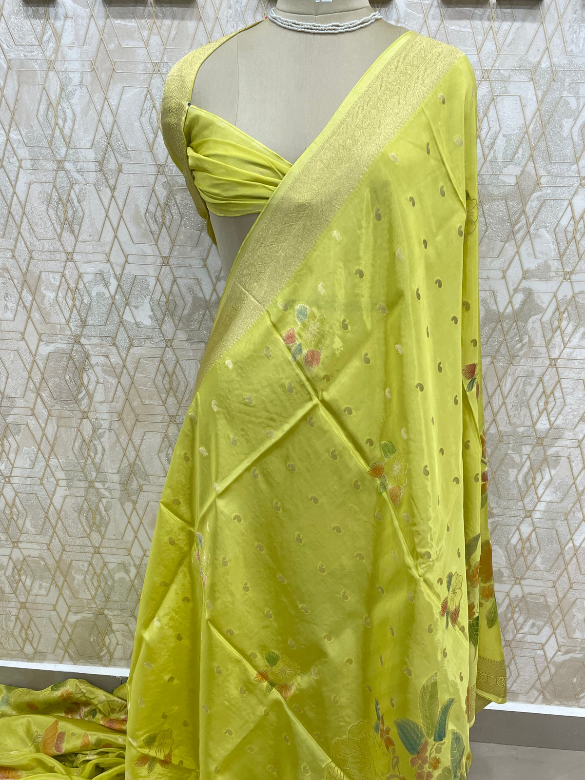 Lemon Yellow Banarasi Soft Crepe Saree 33