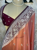 Peach n Maroon With Silver Zari Semi Chiffon
