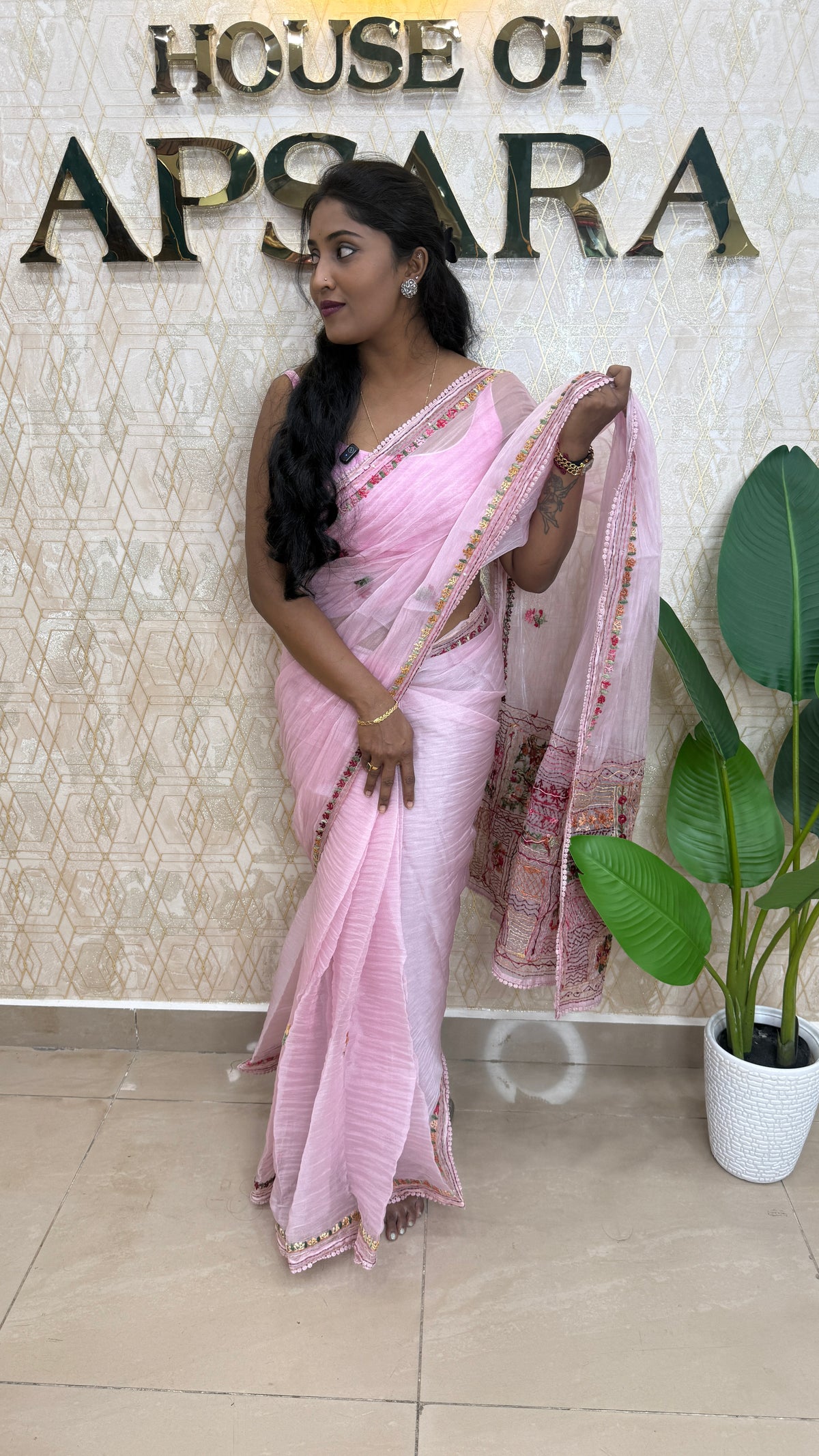 Baby Pink Soft Crush Tissue Saree 92