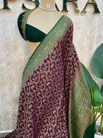 Wine n Green Pure Khadi Georgette Saree 04