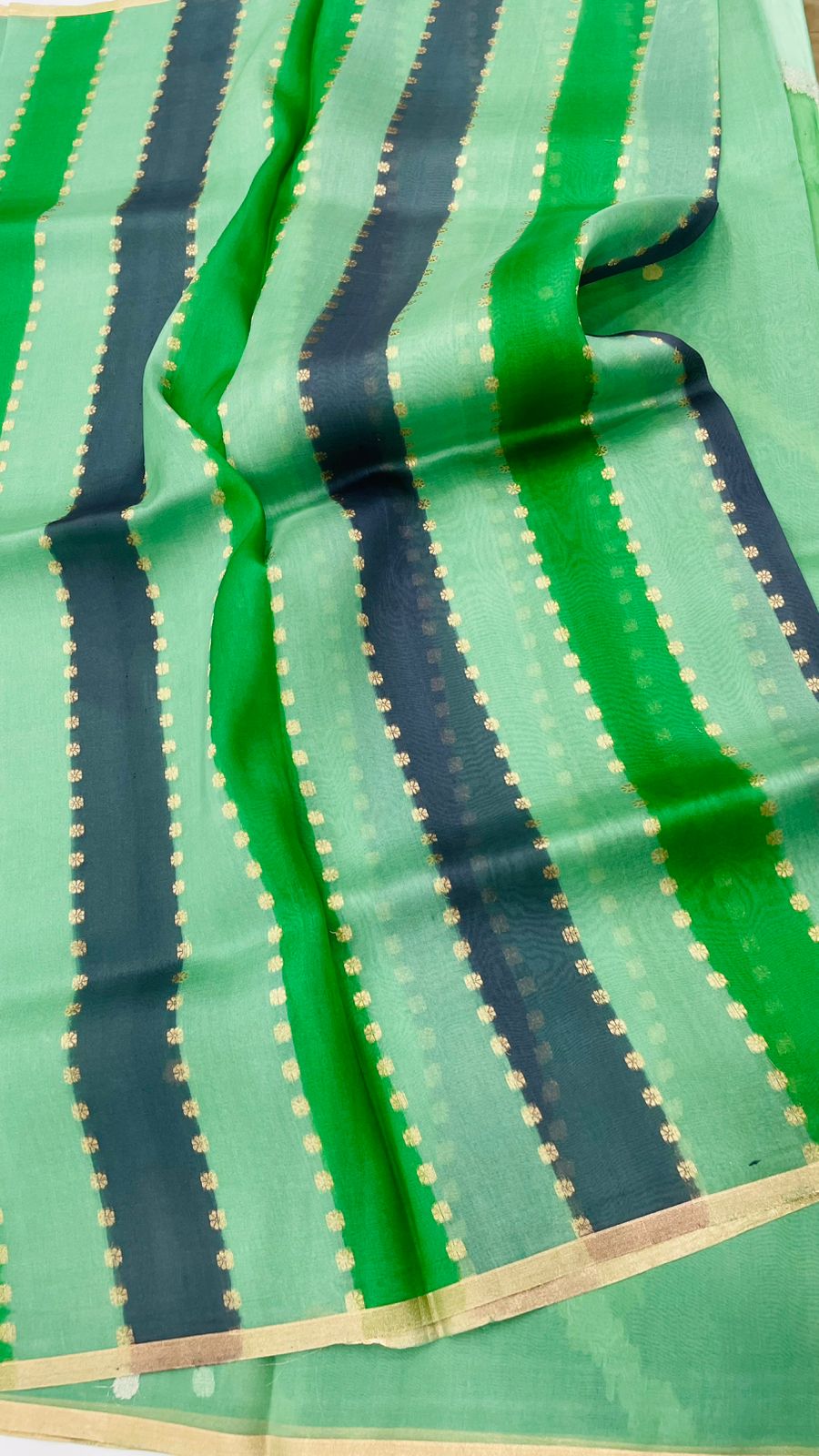 Green Pure Rangkart Kora Stripes Designer saree 02