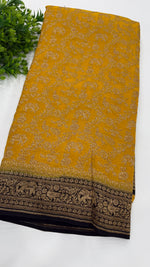Yellow n Black Pure Khadi Georgette Saree 04