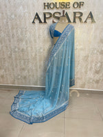 Blue With Silver Zari Semi Chiffon