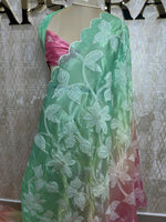 Green n Pink Organza Applique Work Saree 20