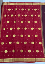 Dark Brown n Red Pure Mysore Silk Crepe Saree 01