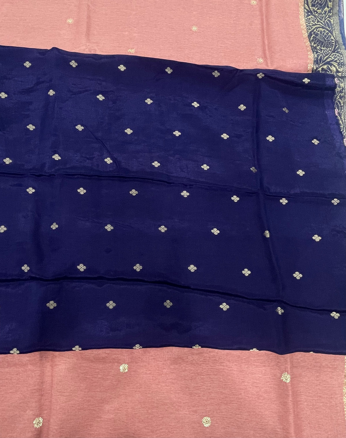 Peach n Navy Blue Tussur Crepe Sequence Work Saree 21