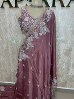 Onion Pink Handwork Stitched Blouse Designer Party Saree 55