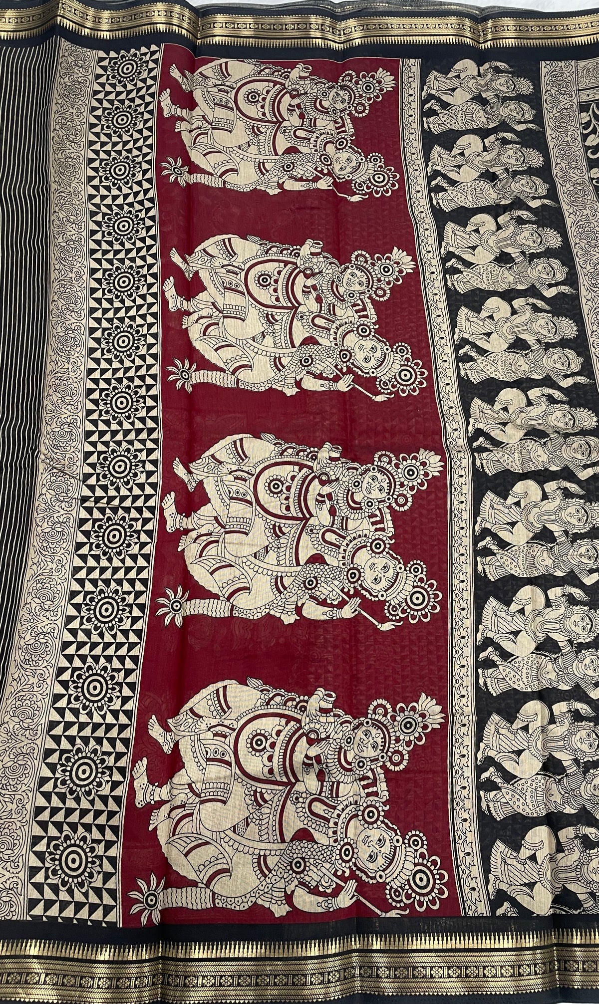 Black n Maroon Pure Mangalgiri Cotton Silk Saree 13