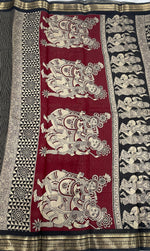 Black n Maroon Pure Mangalgiri Cotton Silk Saree 13