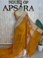 Mustard Yellow Banarasi Silk Saree With Silvar Zari Semi Chiffon