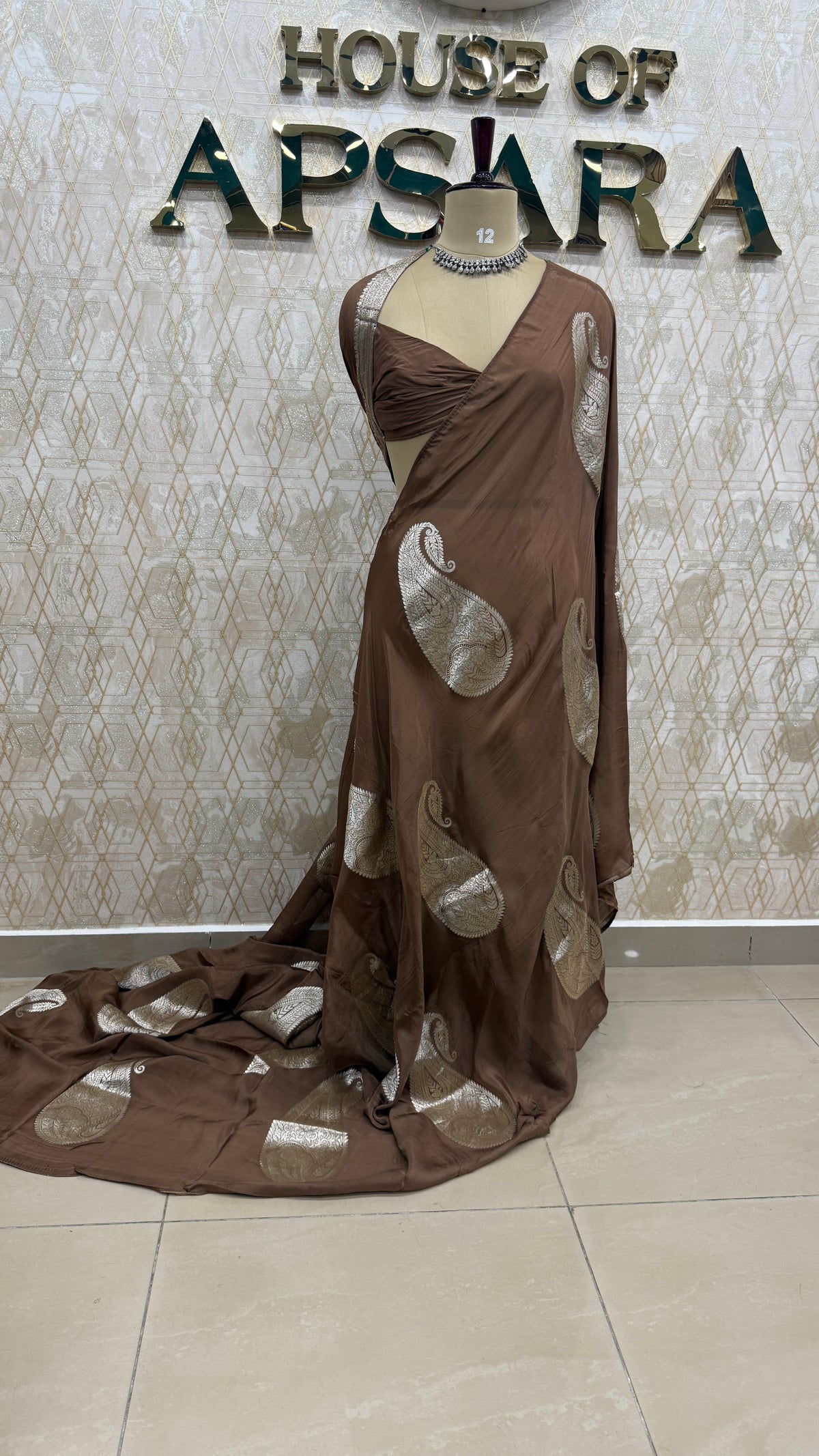 Chocolate Brown Dola Crepe Silk Saree 25
