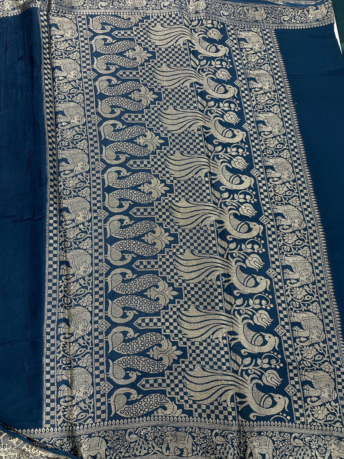 Navy Blue Satin Mashru Silk Saree 07
