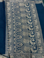 Navy Blue Satin Mashru Silk Saree 07