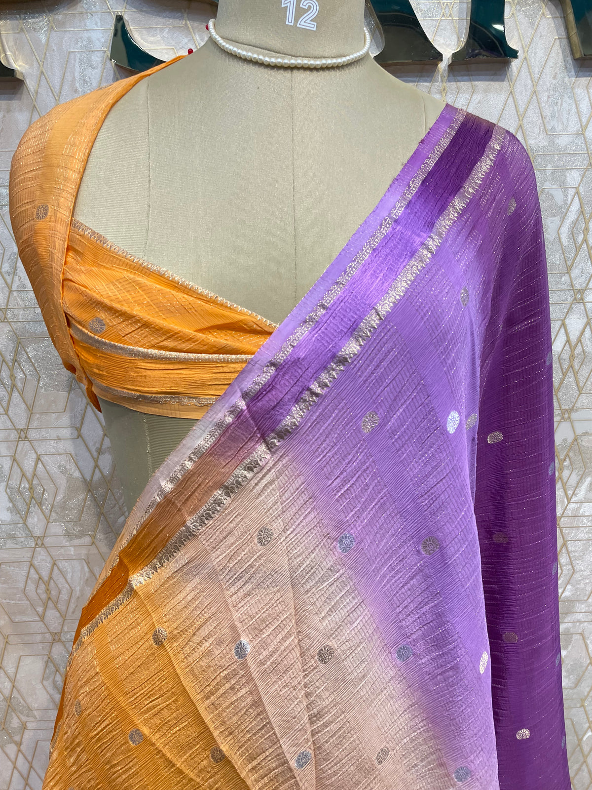 Yellow n Purple Wrinkle Chiffon Dual Shade Saree 65