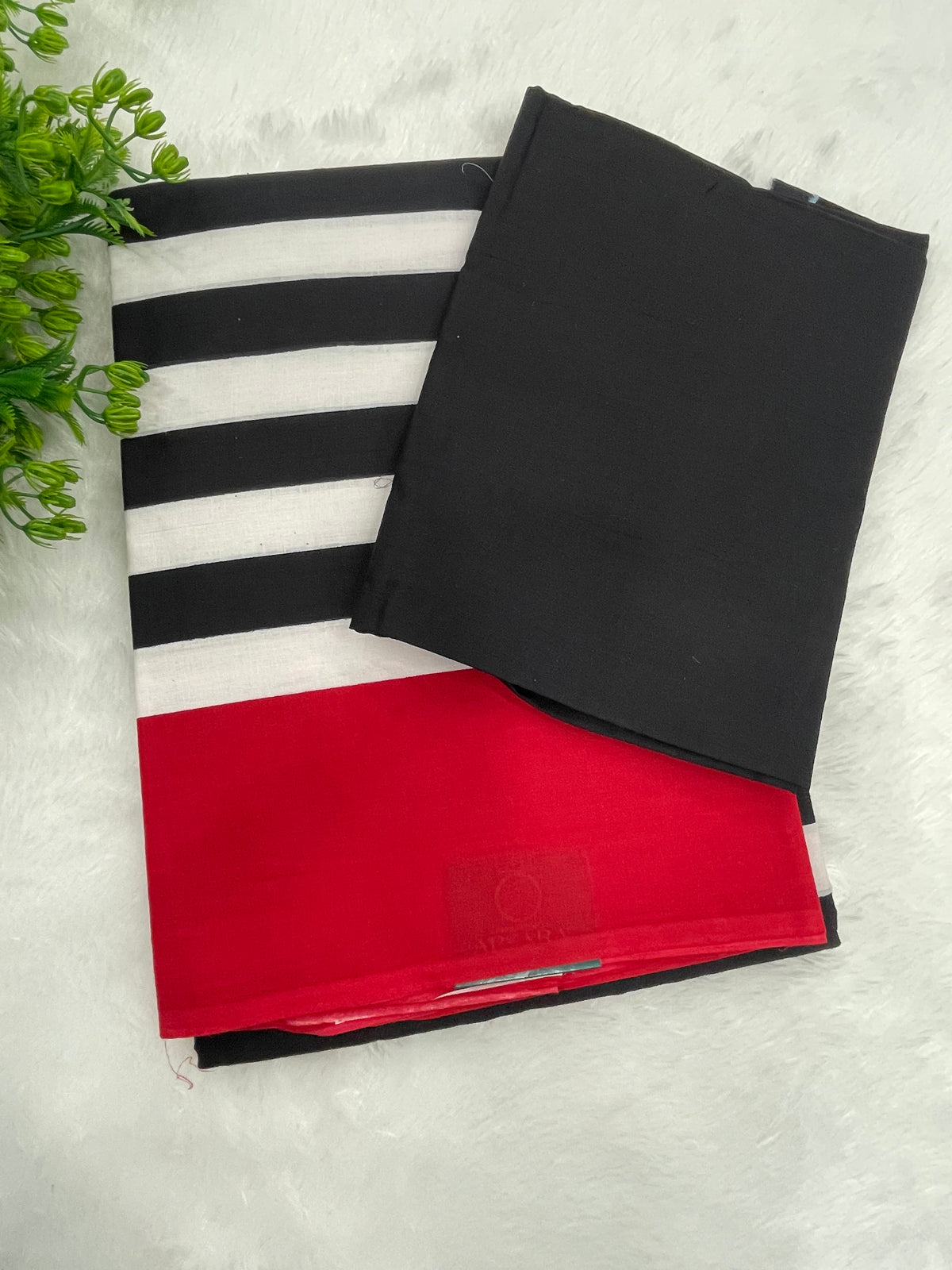 Black n Red Pure Cotton Handblom Saree